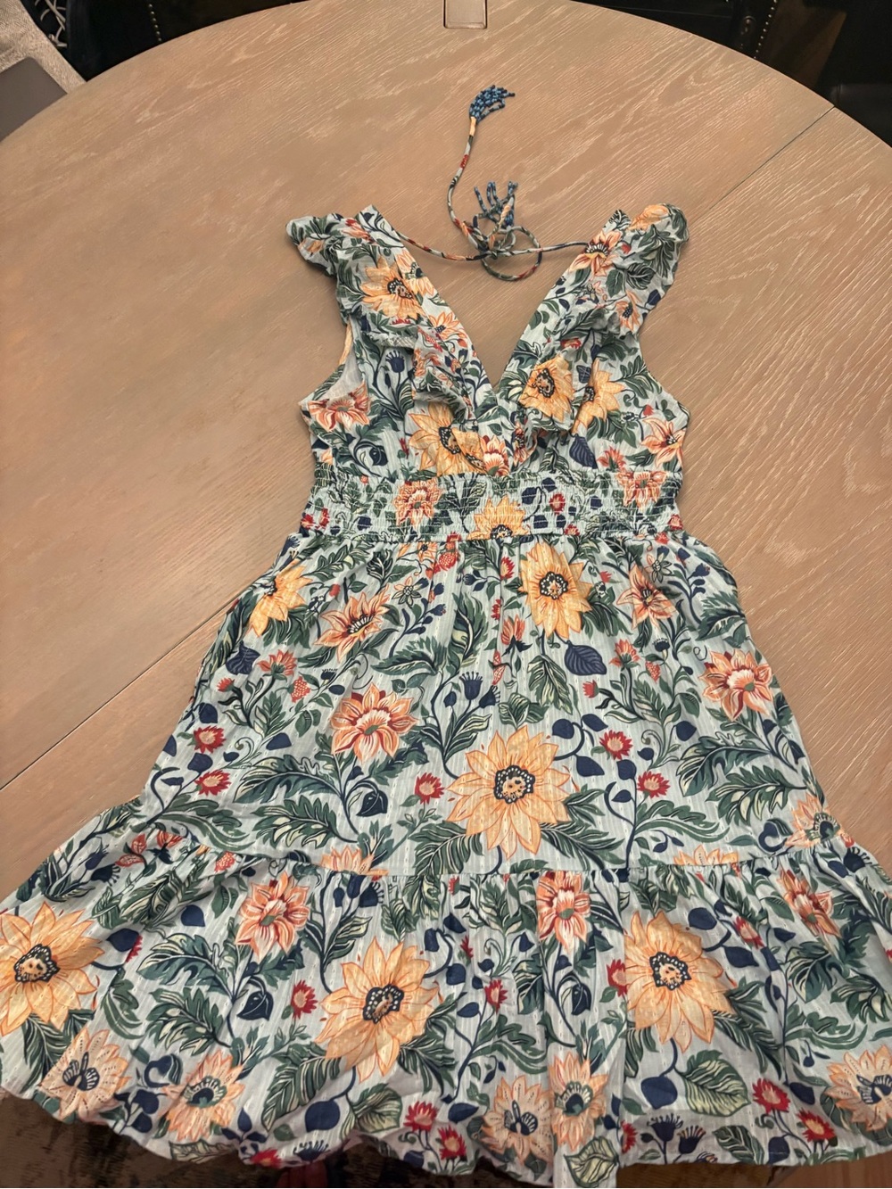 Calypso St. Barth Yellow Floral Ruffled Sundress with Green Foliage